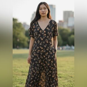 J. Jill Black Maxi Dress with Tan Floral Print